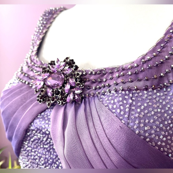 Gorgeous purple sleeveless maxi gown with beads and rhinestones - Picture 5 of 11